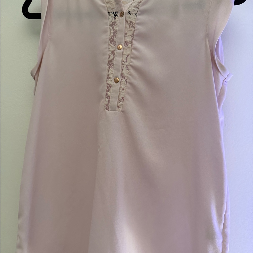 Tokito Blush Pink Lace Panel Sleeveless Blouse – Soft Feminine Top